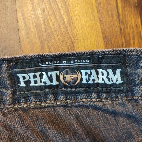 Phat Farm Denim Jeans Men's 32 x 33 Embroidered Logo Y2K Urban Hip Hop Brownish - Picture 10 of 14
